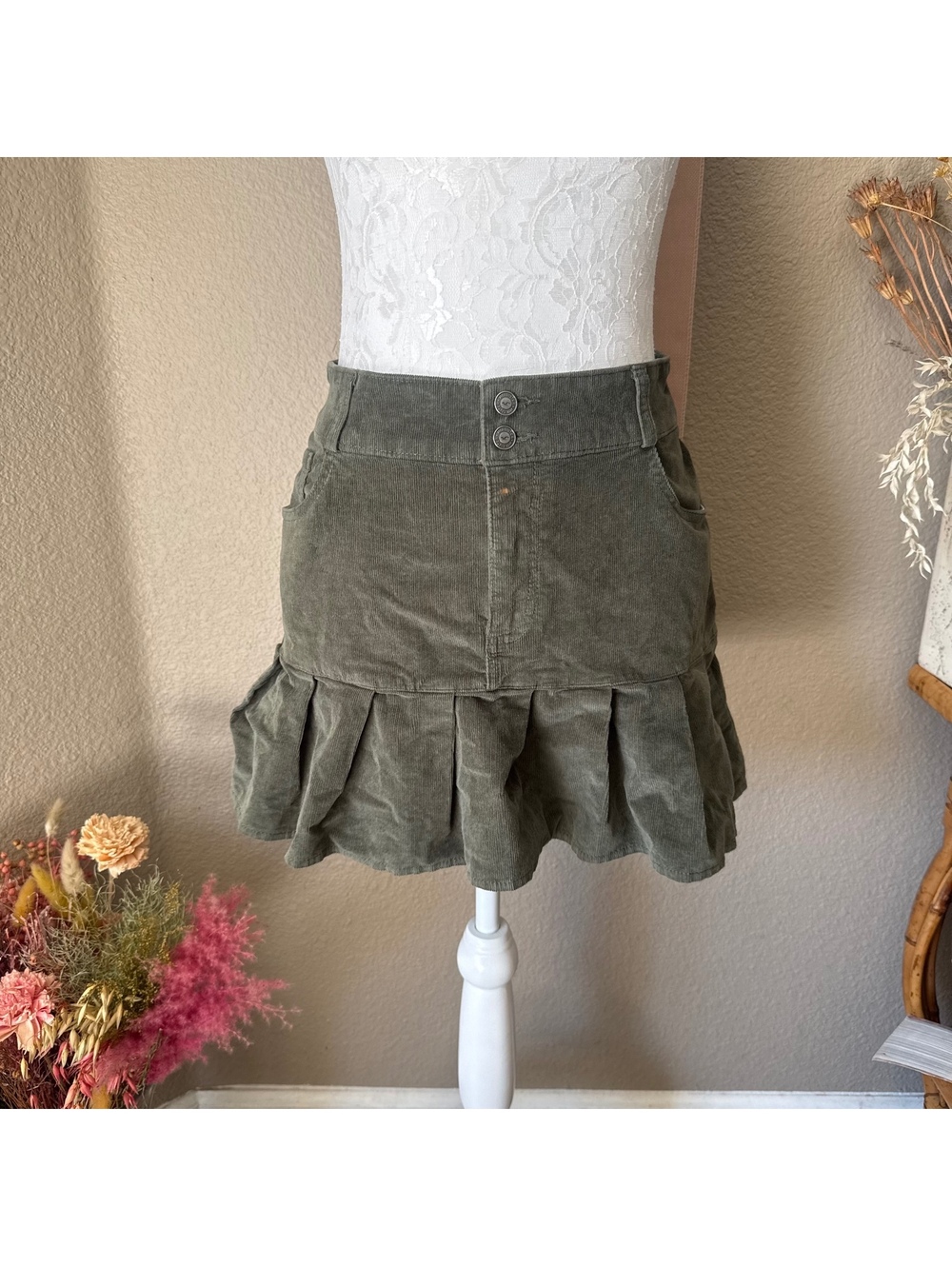 Hollister olive corduroy mini skirt